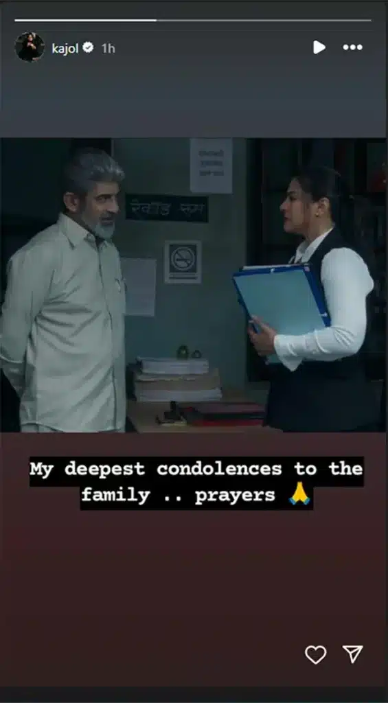 Kajol sharing her deepest condolences after hearing the news of Rituraj Singh demise