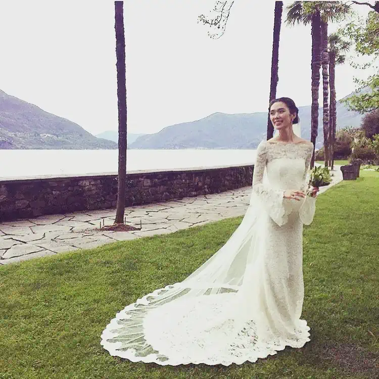 Tao Okamoto wearing a Phillip Lim wedding dress